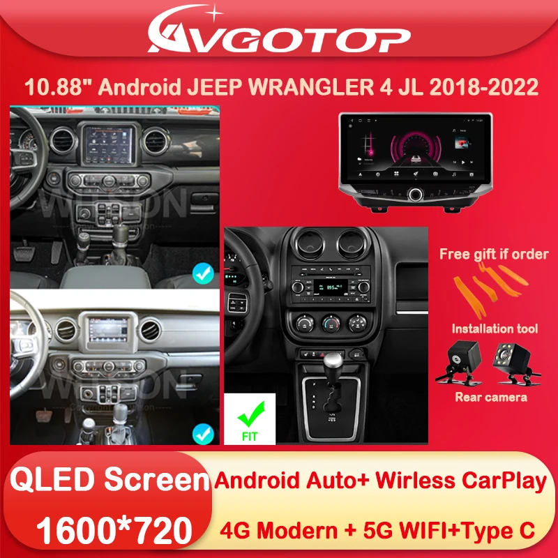 

10,88 Android 13 автомобильный радиоприемник, мультимедиа для JEEP WRANGLER 4 JL 2018 2020 2022 Type-C, зарядка DSP, 4G, sim-карта, 5G, Wi-Fi, Carplay, авто