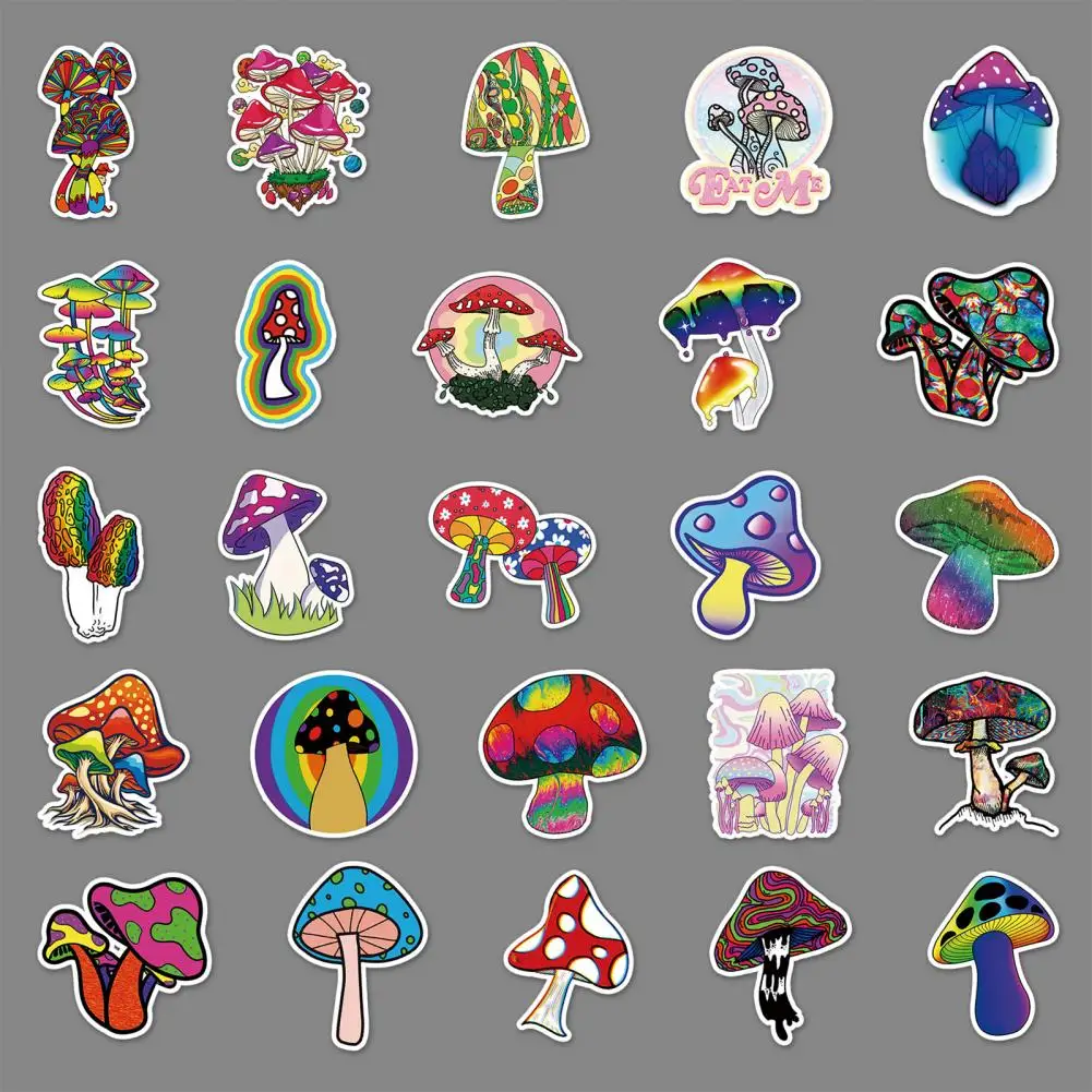 50Pcs/Pack Adorable Mushroom Stickers No Residue Luggage Stickers Rich Patterns Luggage Car Laptop Stickers  Wide Application