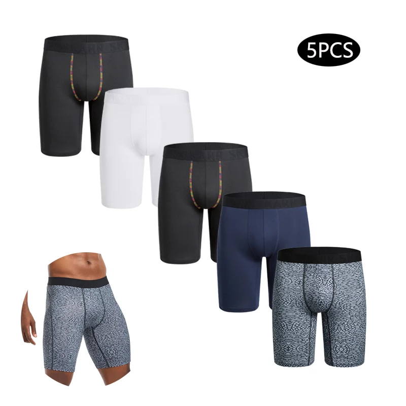 5 pezzi mutandine da uomo lunghe intimo per uomo boxer pantaloncini New Sport mutande da uomo pantaloncini traspiranti maschili altamente elastici