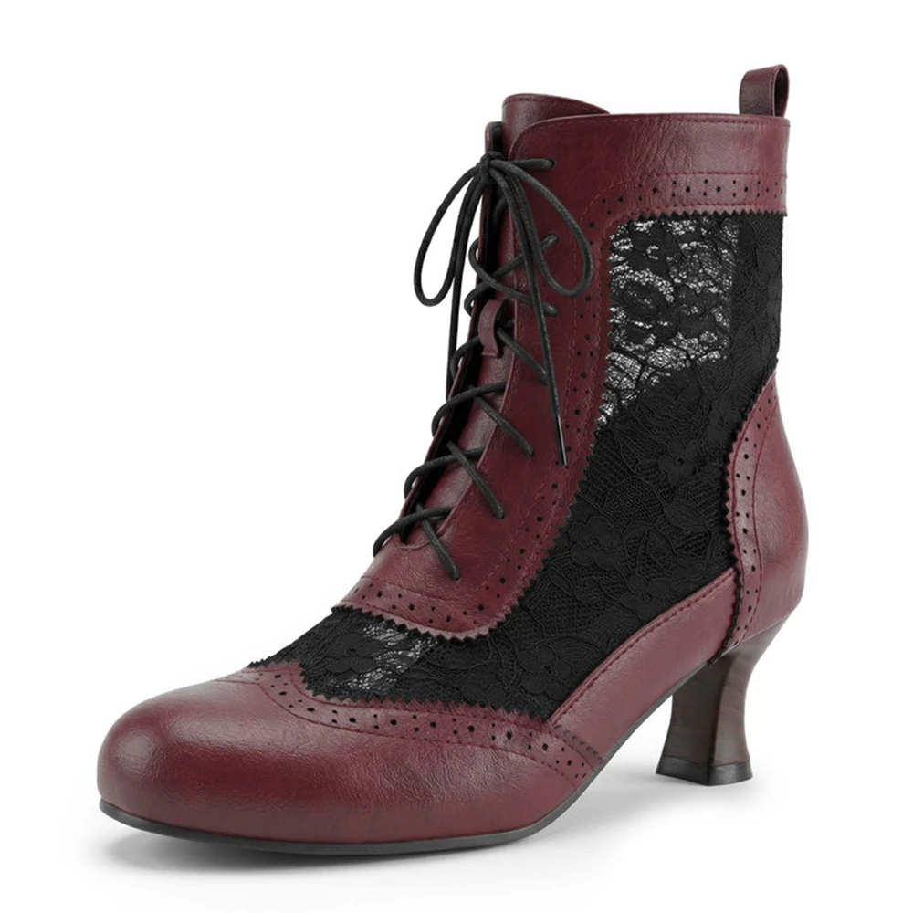 

2026 New Spring Summer Boots Women Fashion Lace Breathable Patchwork with Lace Up Retro Pointed Kitten Heel Big Size 49 50 38-15