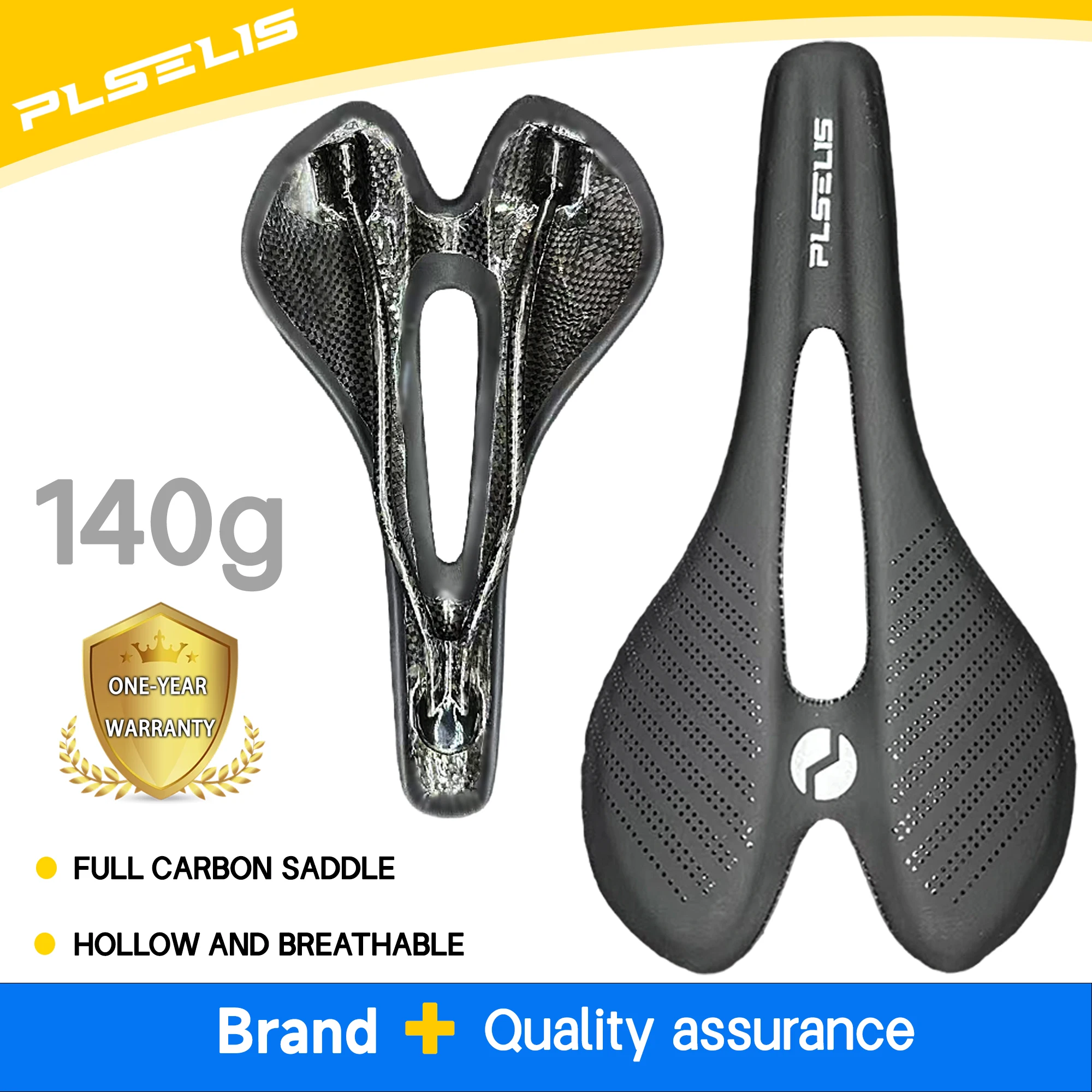 

Plselis Full Carbon Saddle - Lightweight 140g Ergonomic Design Waterproof Durable Bicycle Cushion for Comfortable Riding