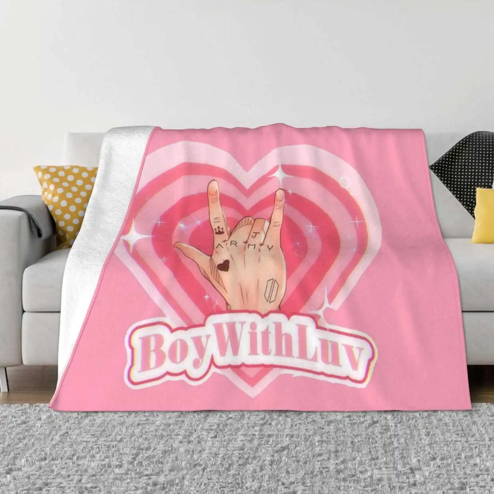 Bwl Jk Hand : $ Latest Super Soft Warm Light Thin Blanket Boy With Luv Jungkook Army Hearts Pink Hand Graphic Design