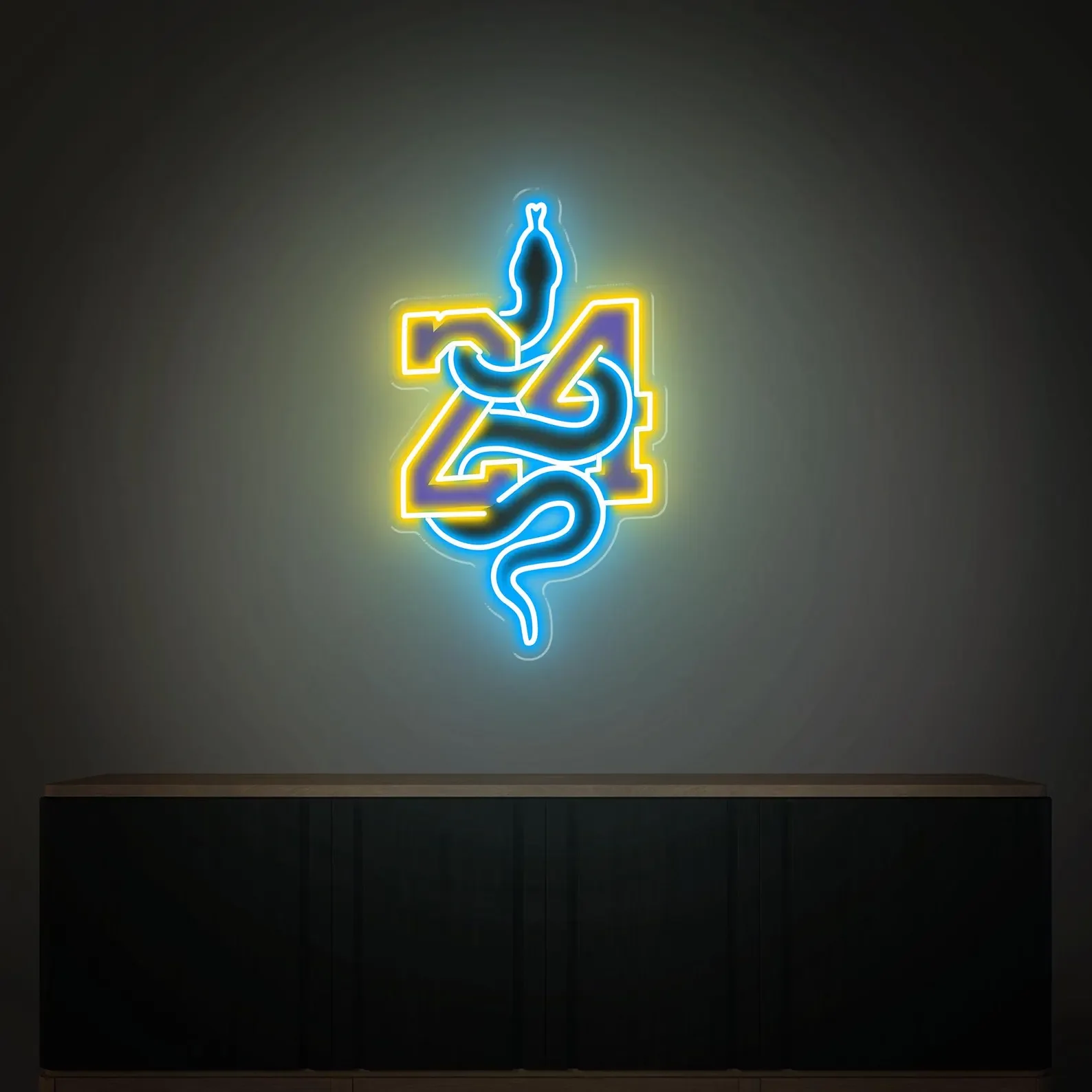 

No. 24 Snake Neon Sign, Basketball Wall Decor, Black Mamba wall decor,Gift for for Basketball Fans