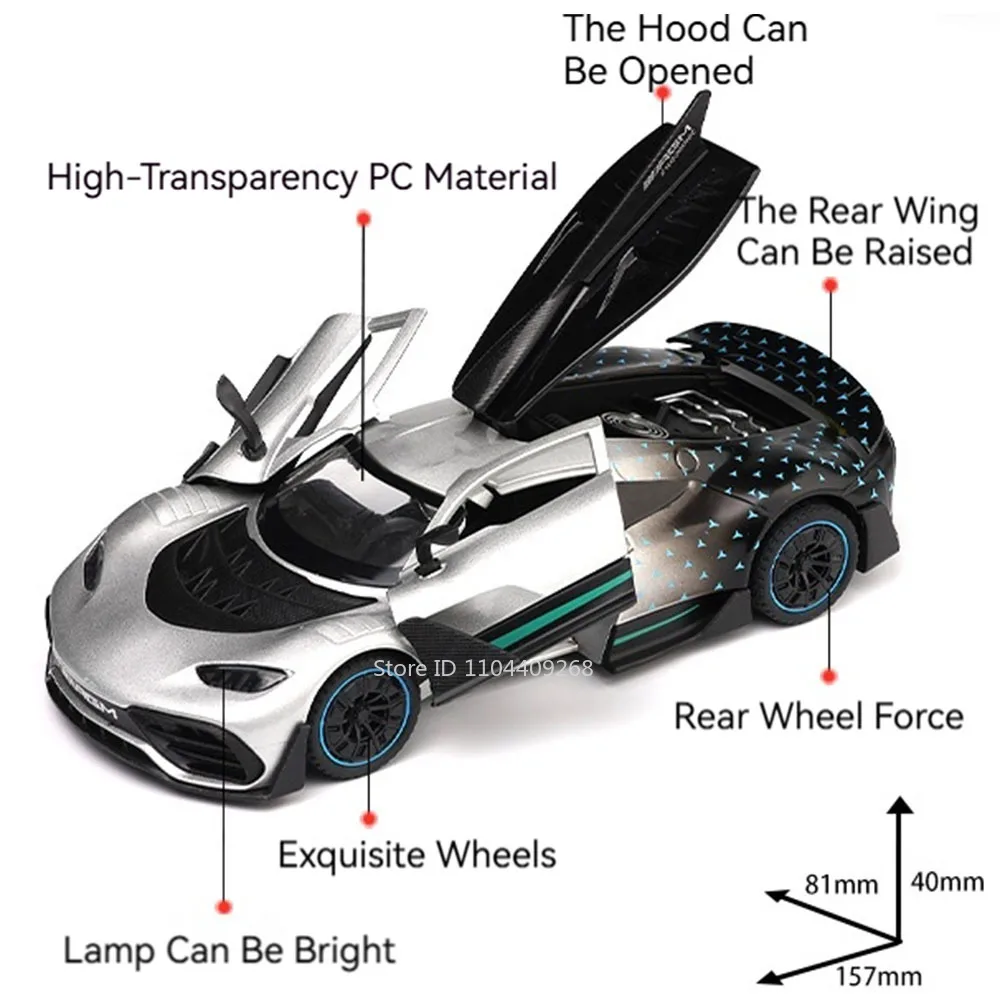 1:32 Scale ONE 500K Car Model Toy Sound Light Pull Back Metal Body Rubber Tires Vehicle Models Collection Gifts for Boys