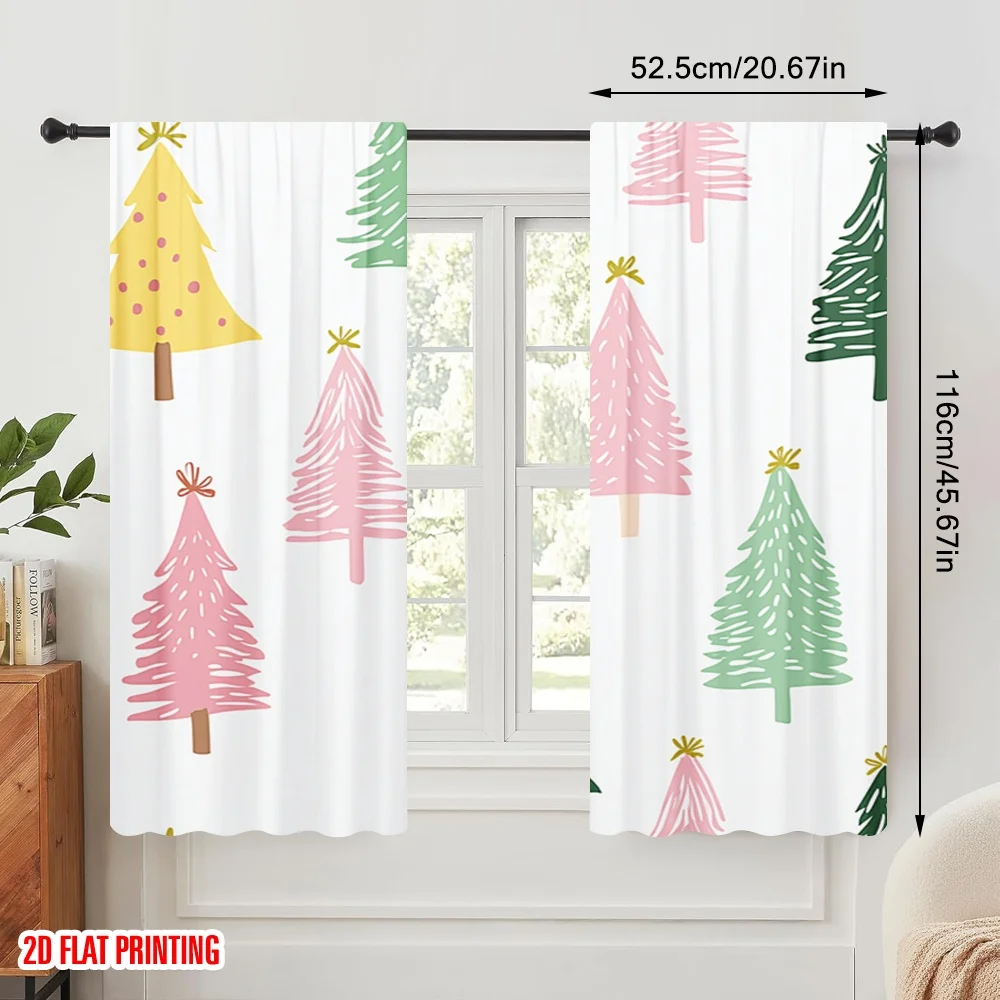 2pcs,2D plane printing Curtains Roller Blinds Cute Christmas Trees_c Polyester Woven (without rod) Home Decor Ldeal for Living