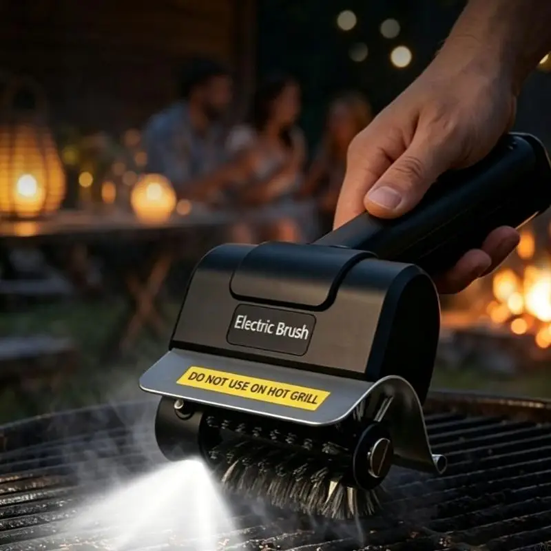 Cordless Power Grill Cleaner With LED Light And Splash Guard Electric Grill Brush Set For Outdoor Use C7AC