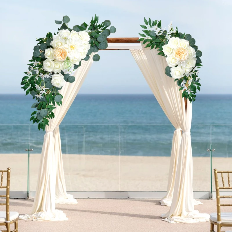 2pcs Artificial Wedding Arch Flowers Swag Arrangement for Wedding Ceremony Floral Garland Reception Backdrop Decoration