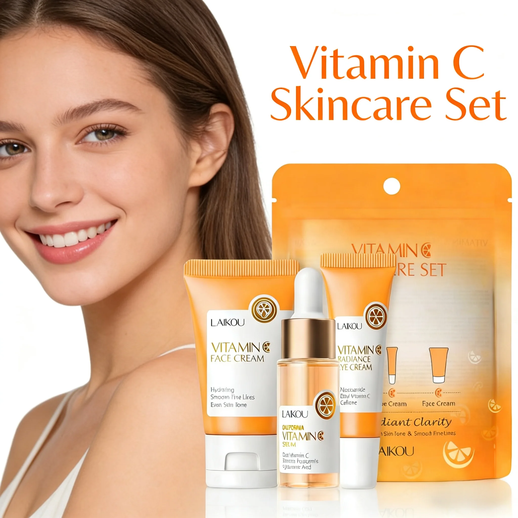 

Набор для ухода за кожей LAIKOU, 3 предмета: сыворотка с витамином С и экстрактом сакуры, крем для глаз и увлажняющий крем для лица, дорожный набор.