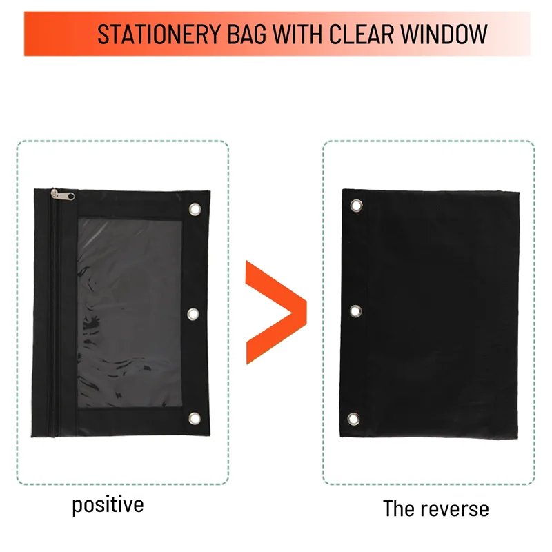 

EDT-Pencil Pouches,Zippered Binder Fabric Pencil Pouch 3 Rings With Clear Window For School Classroom Organizers
