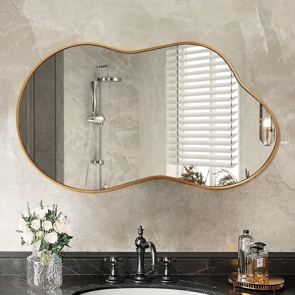 

Irregular Wall Mirror - Wall Mirrors Decorative Golden Asymmetrical Mirror Aviation Aluminum Alloy Frame for Bathroom