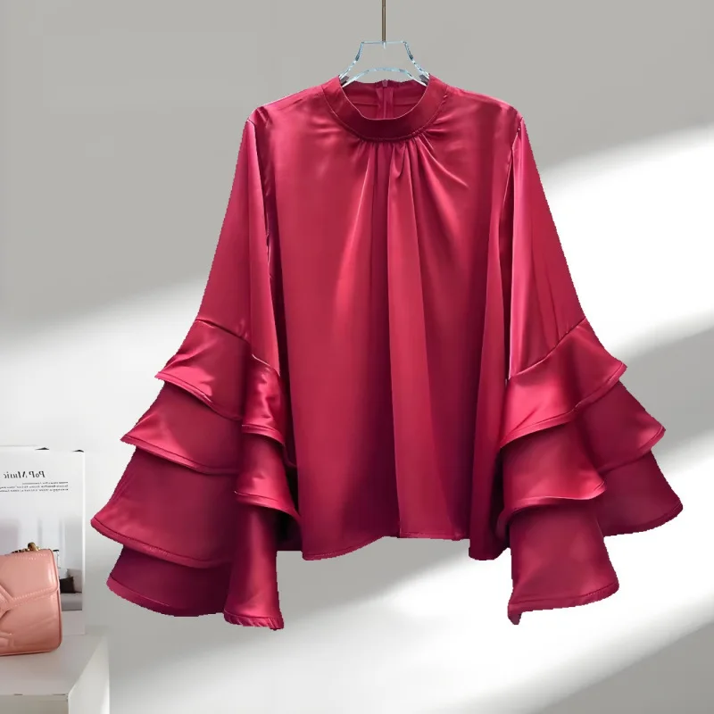 

French Style European Fashion Elegant High-End Ruffled Pullover Slim Loose Shirt Lace Collar Top