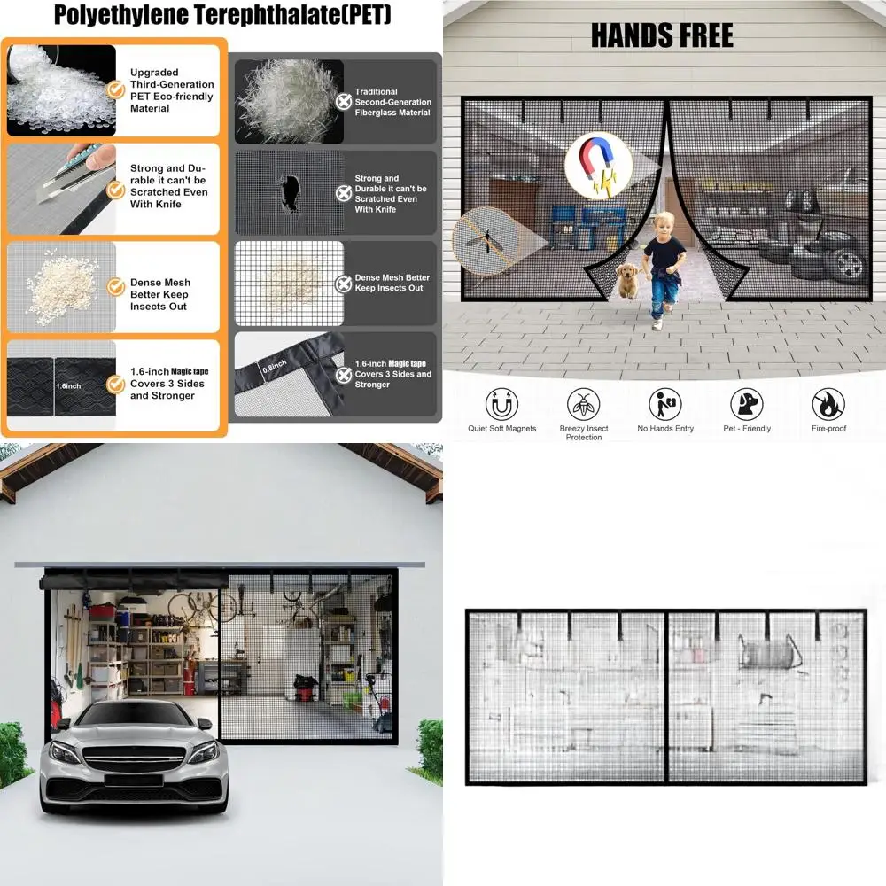 

Двойной гаражный экран автомобиля — магнитная дверная занавеска 18x8 футов с 6 рулонными ремнями для помещений на открытом воздухе