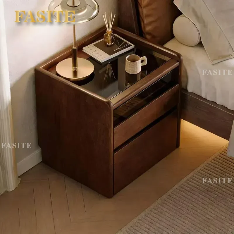 For Solid Wood Bedside Table Smart Nightstand with Integrated Rechargeable Function Multifunctional Storage Cabinet Locker