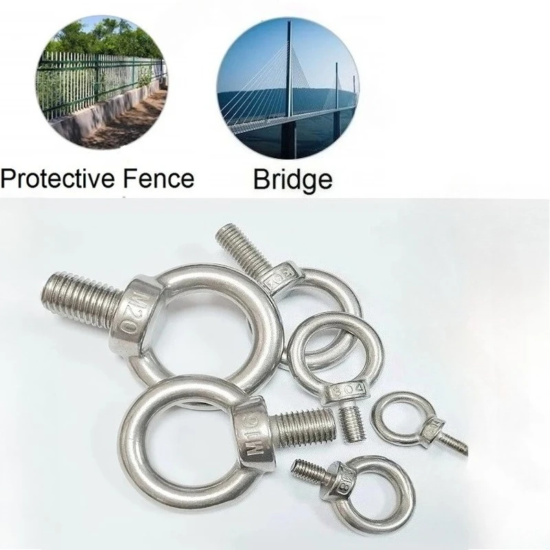 

1-11pc M3 M4 M5 M6 M8 M10 M12 DIN580 Eye Bolt 304Stainless Steel Marine Lifting Eye Screws Ring Loop Hole for Cable Rope Eyebolt