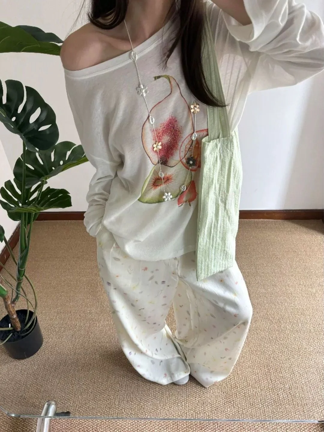 Loose Korean Style Fruit Print Long Sleeve UV Protection T-Shirt Women Summer Lazy Style Thin Transparent Top Cover up