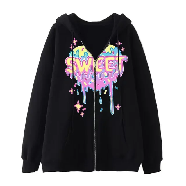 Fashion Y2K Skeleton Hoodies Women Gothic Black Zip Up Oversized Sweatshirt Ladies Retro Harajuku Hooded Jacket Streetwear Coat