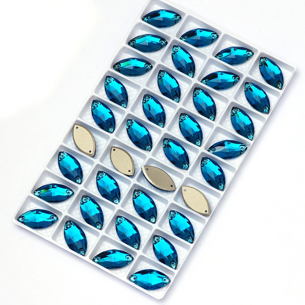 PUBRILEX K9 Glas-Aufnähsteine Navette-Form Flache Kristalle zum Aufnähen für Handarbeiten, Taschen, Kleider und Accessoires – Detail 12