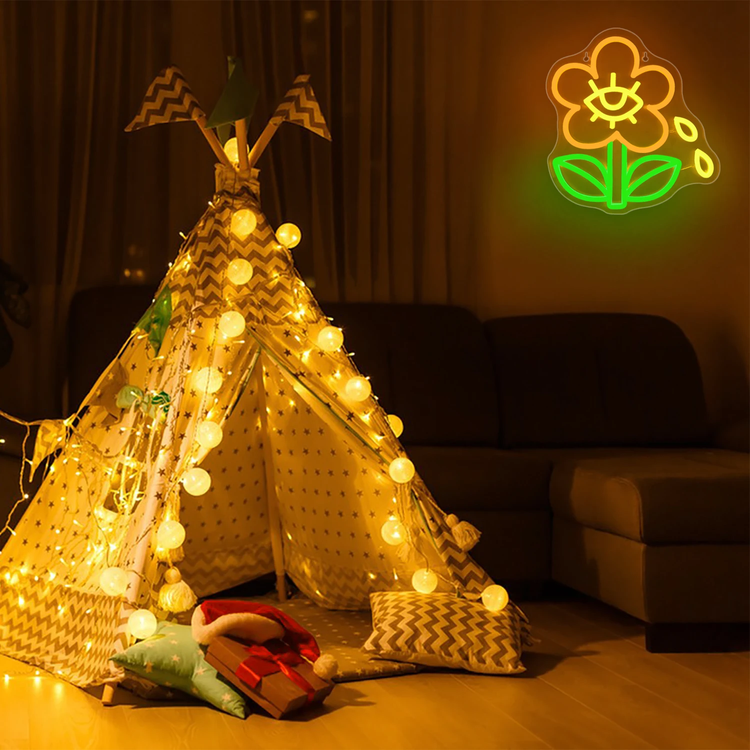 Flower Neon Sign Flower Neon Light for Wall Decor 3D LED Neon Art Decorative Lights with USB Operated for Baby Room Decor