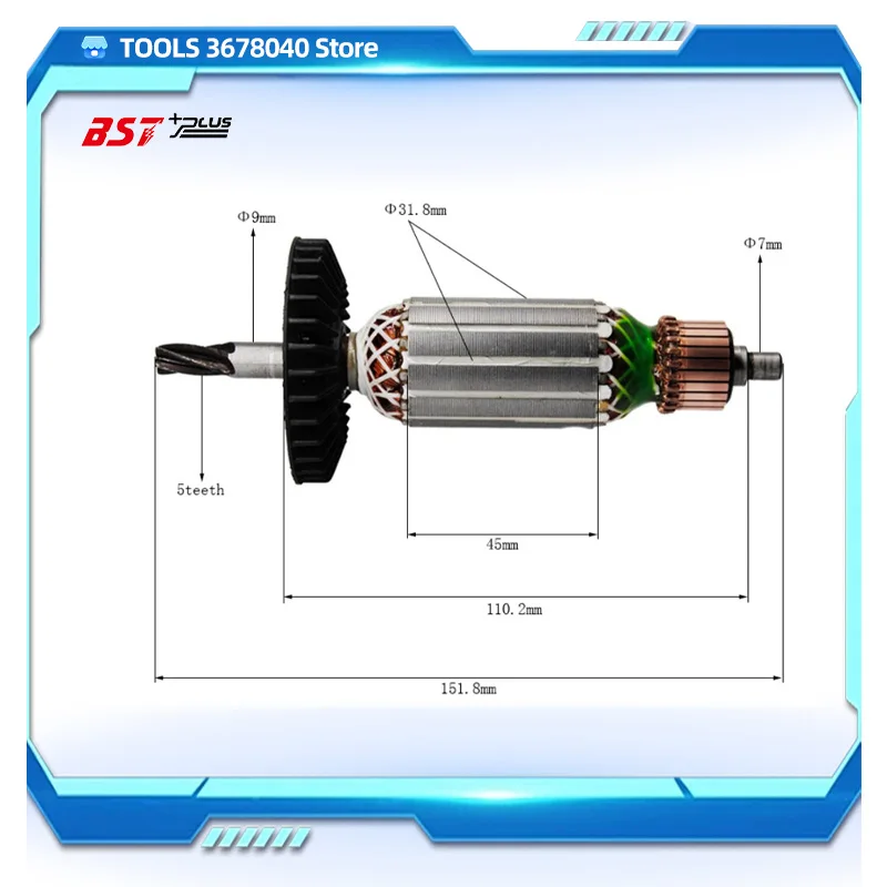 Original Makita HR2440 HR2440F HR2450 HR2451 HR2450F HR2450FT HR2453 Armature Rotor AC220-240V 5 Teeth Drive Shaft Hammer