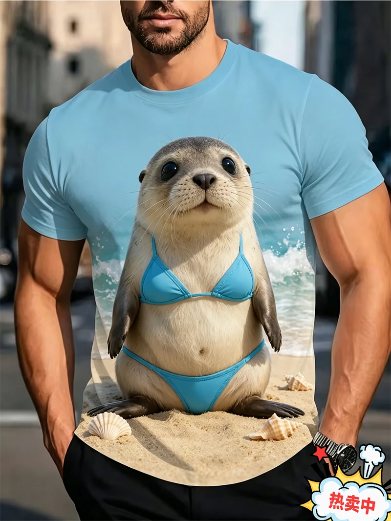Fun Animal Pattern 3D Print Sport Quick-dry Breatha Men T-shirt Outdoor Street Casual Party Role-playing Street Wear Unisex Top