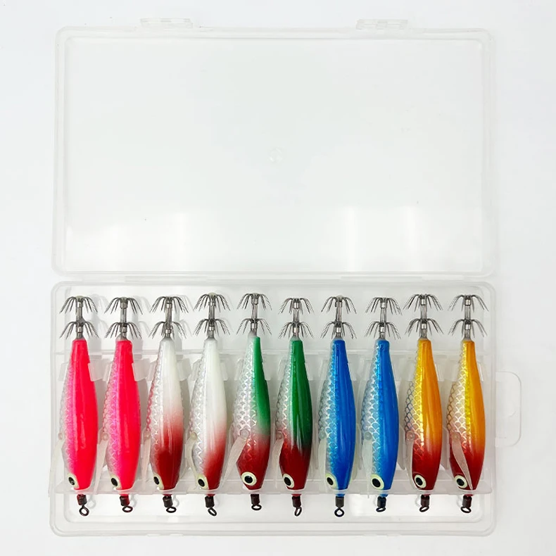 ShareShark 10 Stück/Box Tintenfisch-Jig-Köder 8cm 5,6g UV-Leuchtende Garnelenköder Horizontaler Kunstköder für Tintenfisch Oktopus Salzwasser – Detail 5