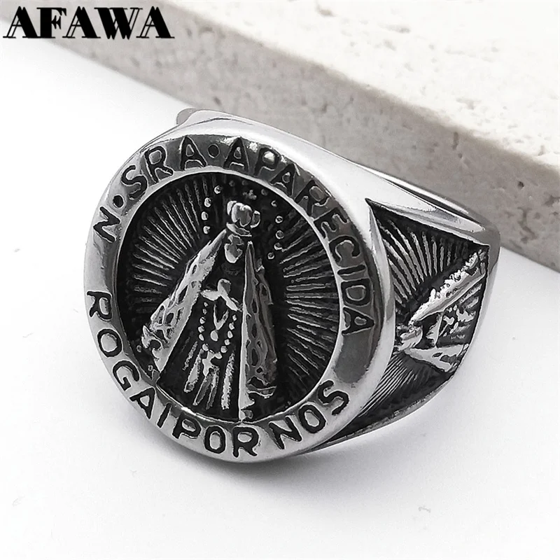 Our Lady of Aparecida Finger Ring for Women Men Stainless Steel Silver Color Blessed Brazil Nossa Senhora Rings Jewelry RRR502