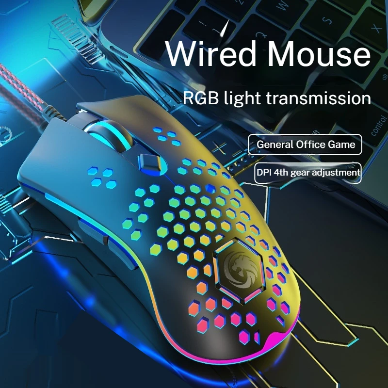 P13 Mouse Wired Connection Dpi Adjustable Rgb Dazzling Light Effect Hollow Shell Suitable Desktop Computer Laptop Computers