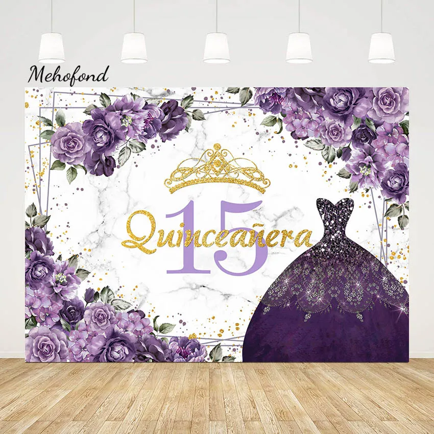 

Mehofond Photo Purple Backdrop Sweet 15 Birthday Quinceanera Dress Decor Girl Sweet Fifteen Photography Background Photo Studio