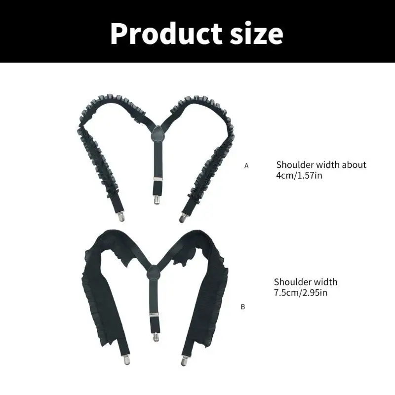 R1WE حمالات سلسلة مطاطية مشبك معدني حزام مكشكش أسود للنساء والرجال إكسسوارات بدلة القميص