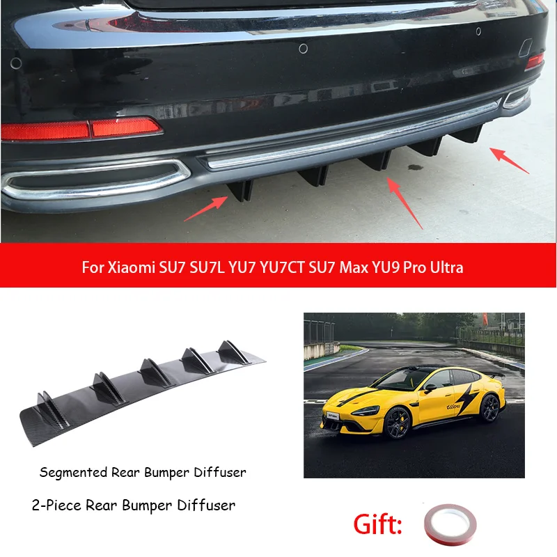 For Xiaomi SU7 SU7L YU7 YU7CT SU7 Max YU9 Pro Ultra ABS Rear Bumper Lip Diffuser Shark Fin Anti-collision