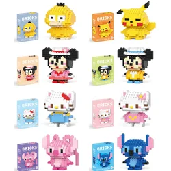 Bloques de construcción de personajes de dibujos animados para niños, juguetes de bloques de construcción de Mickey Mouse, Stitch, Hello Kitty, modelo ensamblado, regalos para niños