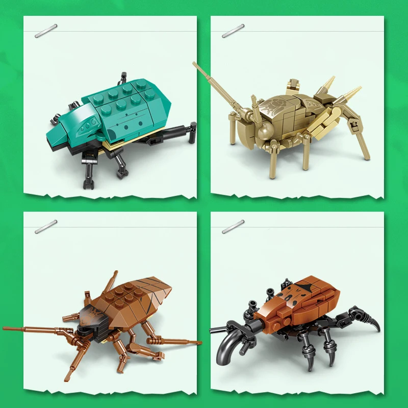 Creativity Insect Mini Model Building Blocks MOC Beetle City Jungle Animal Baby DIY Bricks Educational Toys For Children Gifts