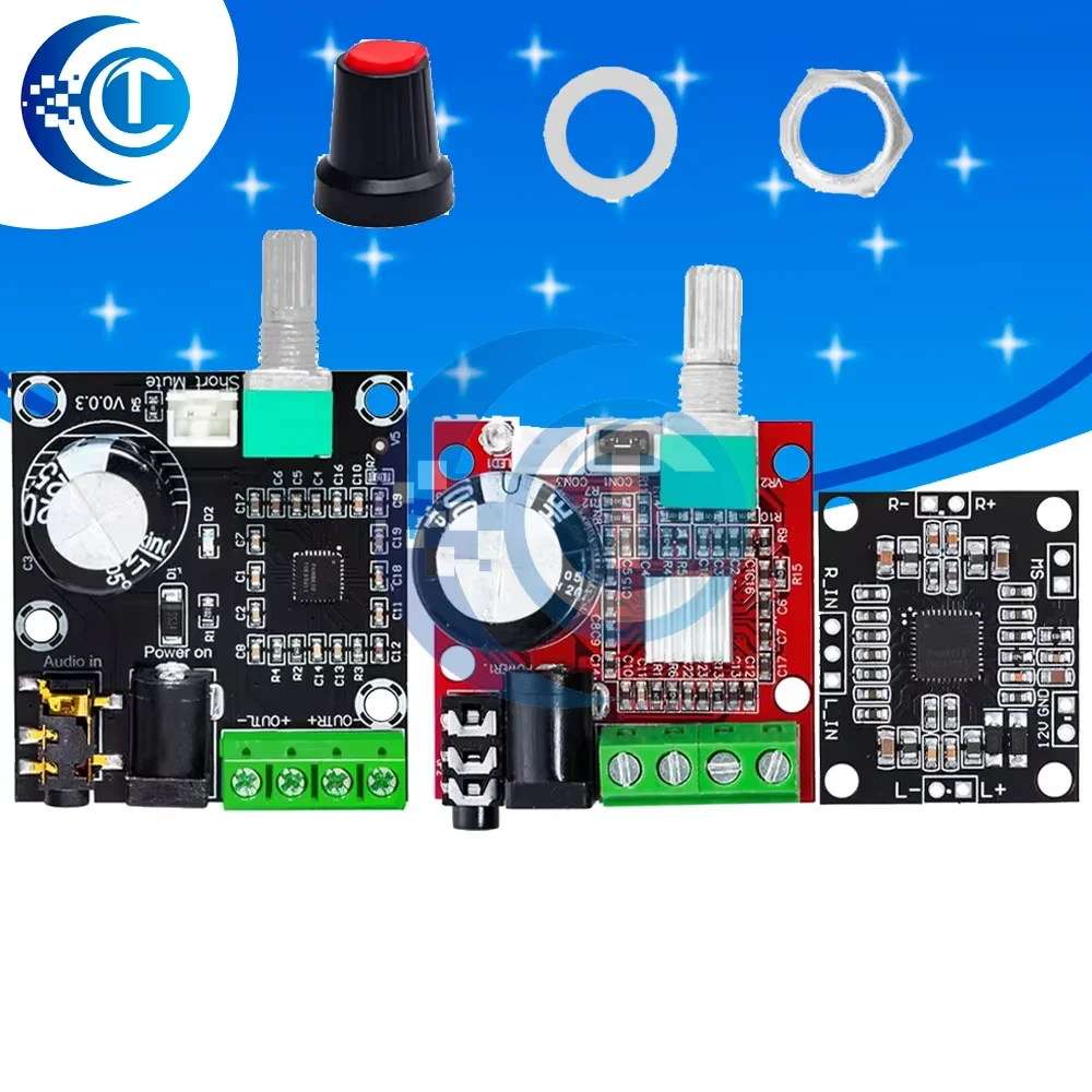 1PCS PAM8610 Class D Amplifier Board: Super Slim Design, 2×15W Dual-Channel Digital Audio – 12V Power, Black