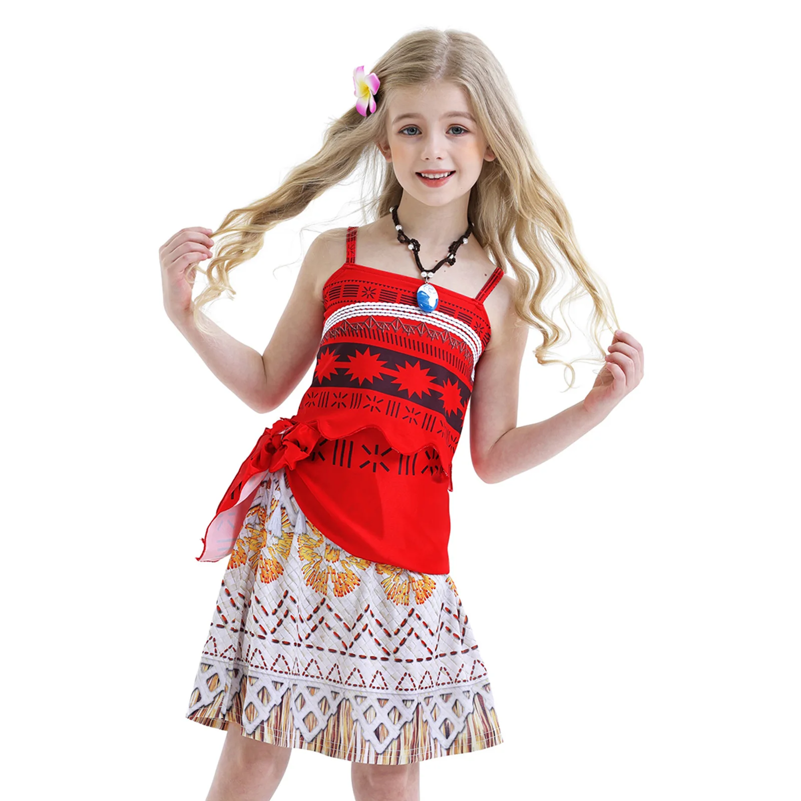 Kids Moana Holiday Costume Movie Top Skirt Necklace Wigs Suit Child Fancy Cosplay Dress Girls Halloween Carnival Party Outfit