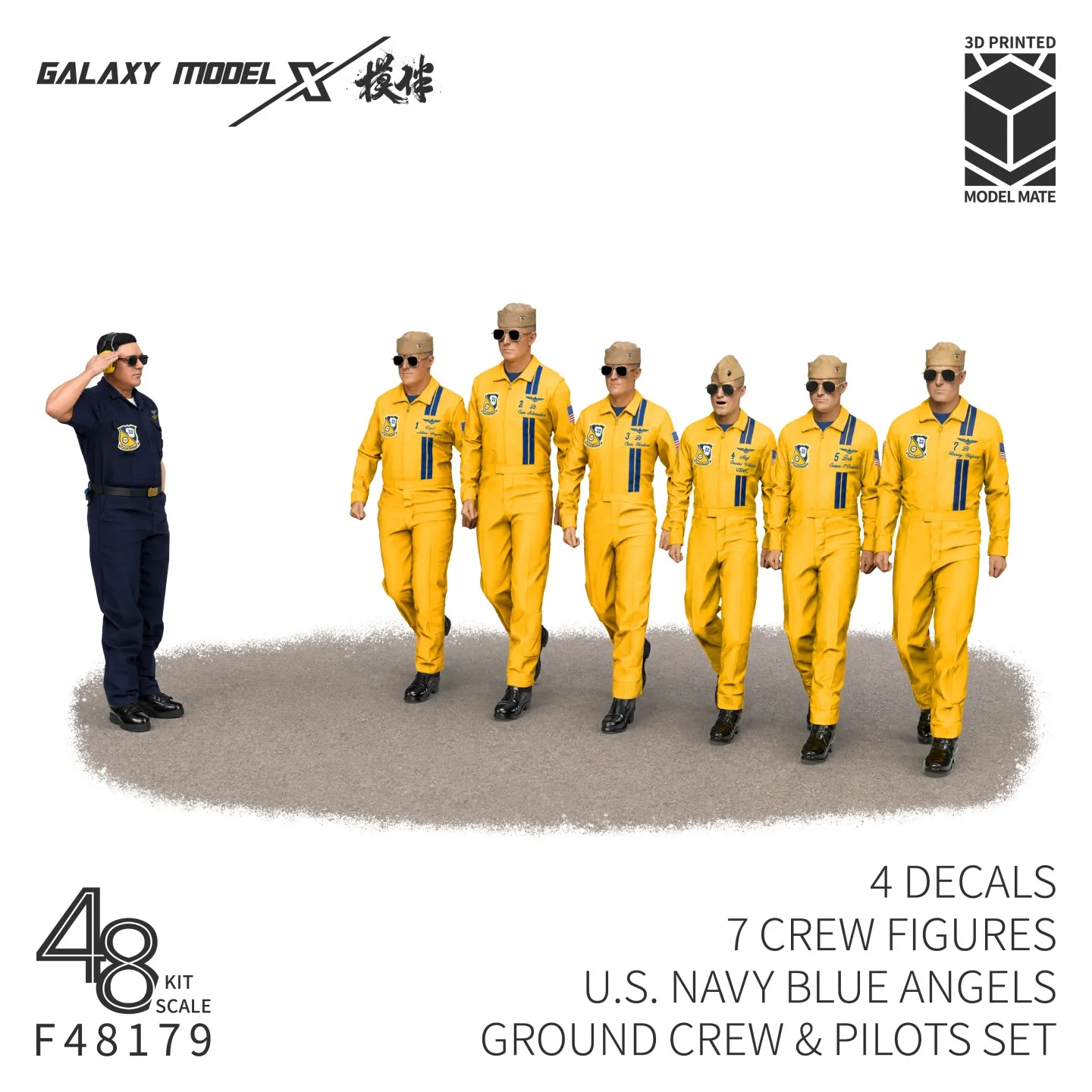 Galaxy Model 1/48 Blue Angels Pilot & Ground Crew Set with Decals for F/A-18E/F Super Hornet Model Hobby Diorama (7 Figures)