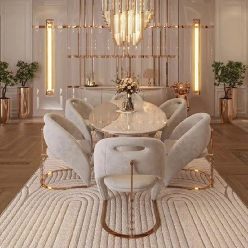 Stainless steel Italian light luxury dining table and chair Modern marble high-end dining