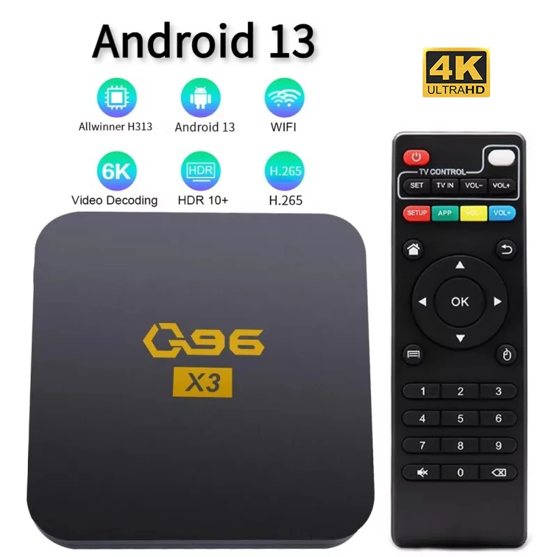 Q96 X3 Home Theater smart tv box Set Top Box Android 13 Allwinner H313 HDR10 4K UHD 4G WiFi iptv projetor list iptv spain m3u