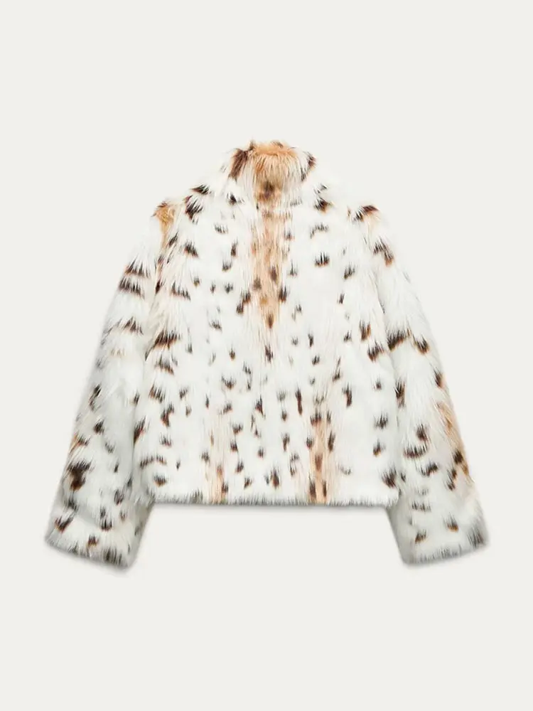 Fashion Leopard Print Fluffy Faux Fur Coat For Women Loose Long Sleeve Lapel Short Jacket Luxury Thick High Street Outerwear