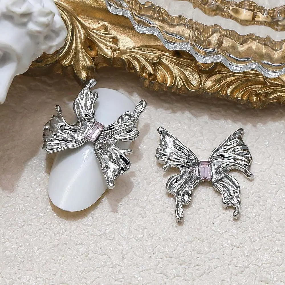 2Pcs/set Metal Nail Charms Butterfly Nail Decorations Nail Art Supplies DIY Nail Art Drills Butterfly Nail Accessories Silver