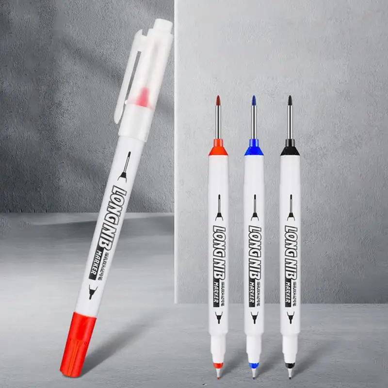 Double Tip Long Head Marker Pens Bathroom Woodworking Decoration Multi-purpose Deep Hole Marker Pen Red/Black/Blue