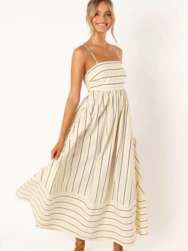 

Новое летнее модное женское платье с открытой спиной и принтом, платья без рукавов, платья в полоску, элегантные платья, повседневные платья для женщин