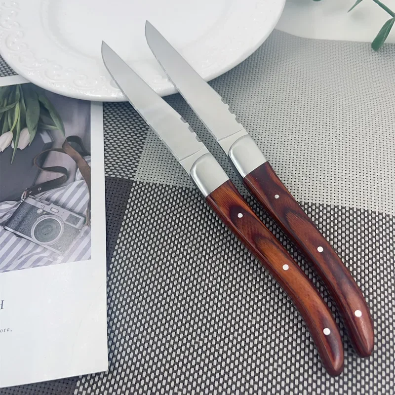 2/4/6/8Pcs Stainless Steel Sharp Blade Knife Steak Knives Set Luxurious Dinner Serving Sets Wooden Handle Solid Dinner Knives