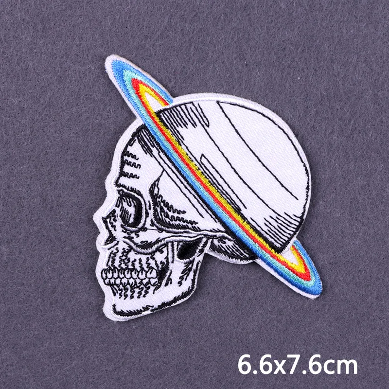 Flamme Schädel Patch Kleidung Punk Bestickt Patches Für Kleidung Eisen Auf Patch Auf Kleidung Thermoadhesive Patches Jacke Abzeichen DIY – Detail 21