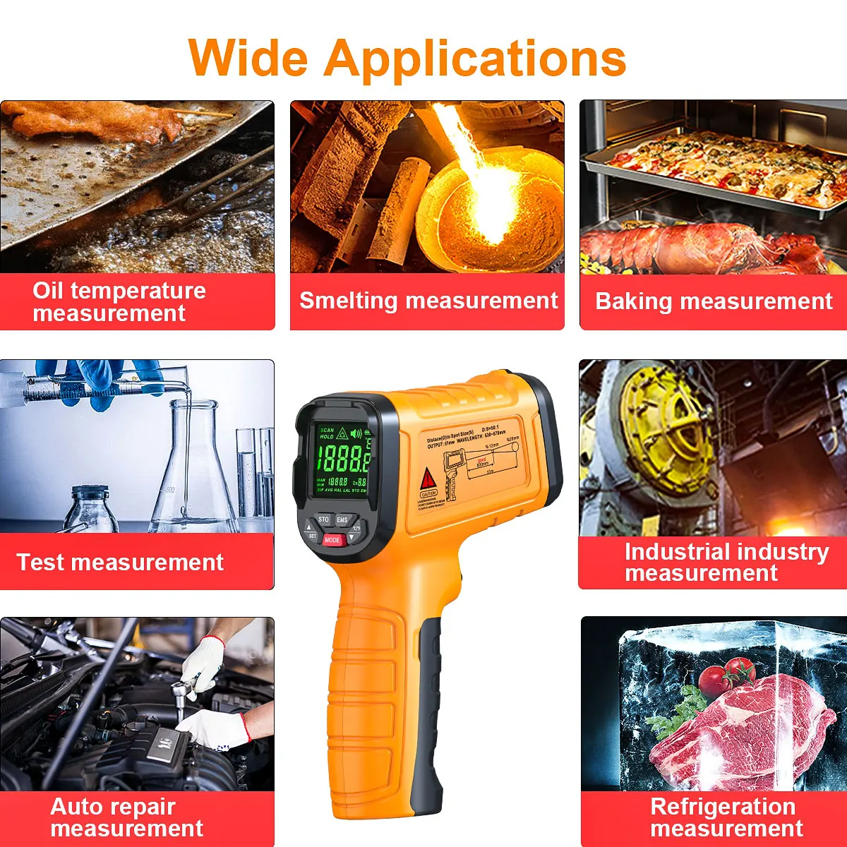 1400°C Infrared Thermometer Professional 13 Laser Points Non Contact Digital Pyrometer IR Temperature Gun High Temp Alarm