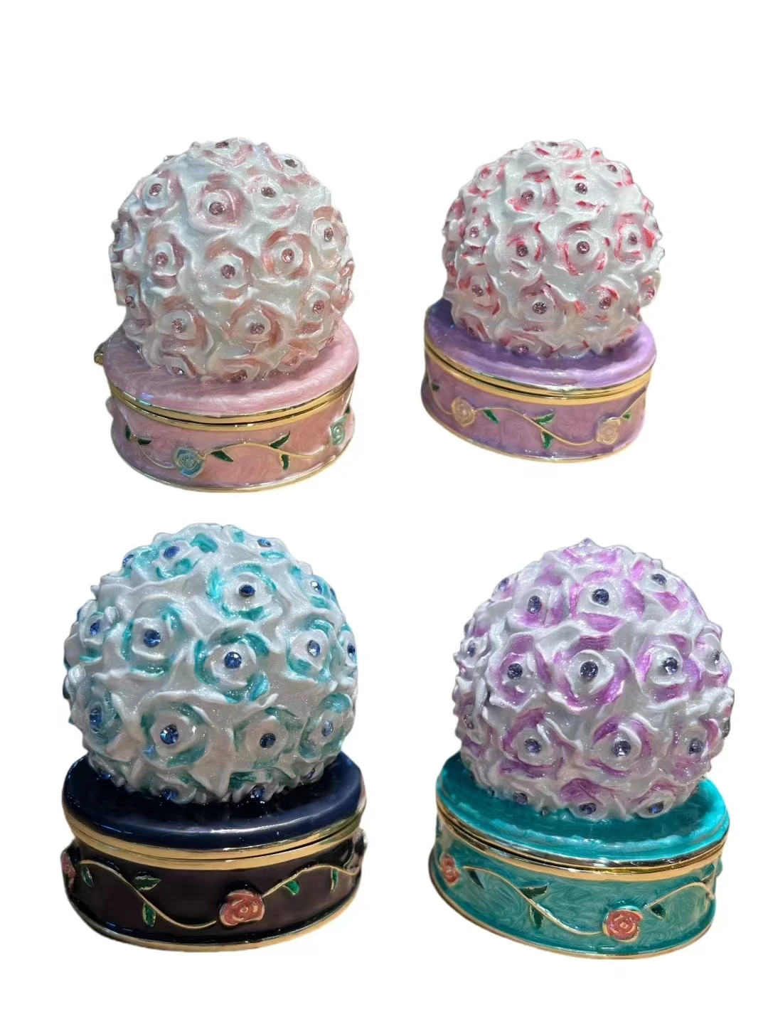 

Metal Craft Enamel Ornament flower box Jewelry Box Decoration Bithday Gift Trinket Box For Home Decor Necklace Rings box