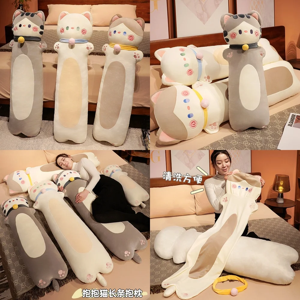 Cute Cat Body Pillow for Women and Men Sleep Hugging Side Sleeping Leg Hug Pillow Removable Washable Long Pillow Bed Support