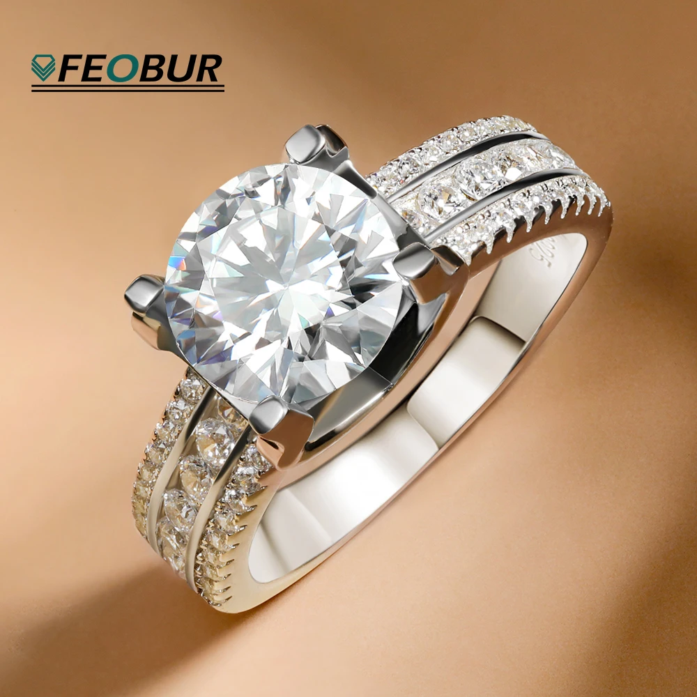 

FEOBUR Certified 2/5Carat Moissanite Ring for Women 925 Sterling Silver Lab Diamond Engagement Rings Wedding Band Luxury Jewelry