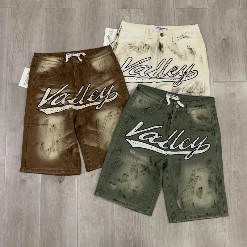 

V Valley High Street Trendy Streetwear Diamond Embellied Casual Denim orts mid Waist Waed Vintage Summer Jeans orts