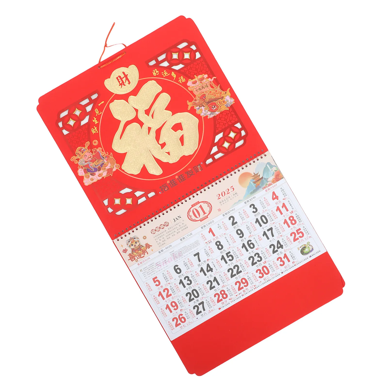 

Chinese New Year Wall Calendar 2025 Year of The Snake Exquisite Hanging Monthly Calendar with International Holidays Home Office