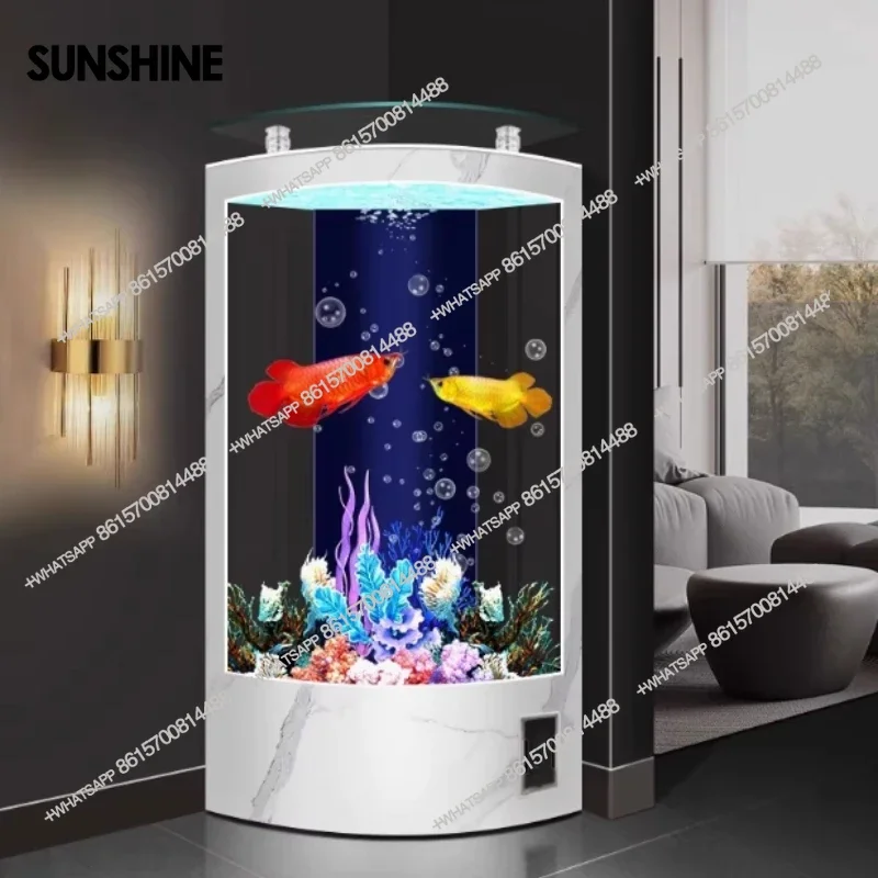 

Бытовой стеклянный аквариум в форме веера от пола до потолка для гостиной, среднего размера, высокое качествоX